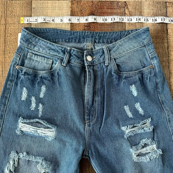 FCM jeans womens distressed skinny denim jeans in medium wash blue - Picture 2 of 10